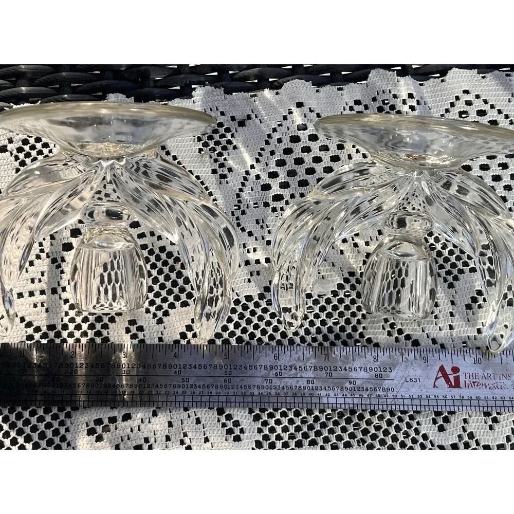 1960s Vintage Glass Lotus Candle Holders Pair Mid Century  Wheat Sheaf/winged